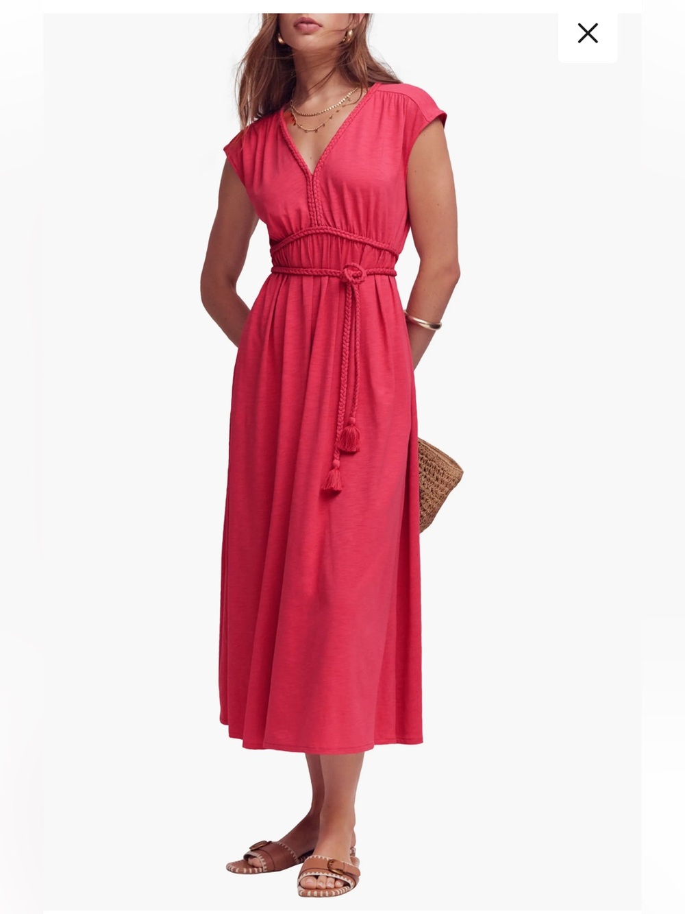Boden Heidi Ruched Jersey Midi Dress in Ash Red size 12